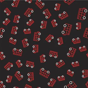 Line School Bus icon isolated seamless pattern on black background. Public Stock Illustration