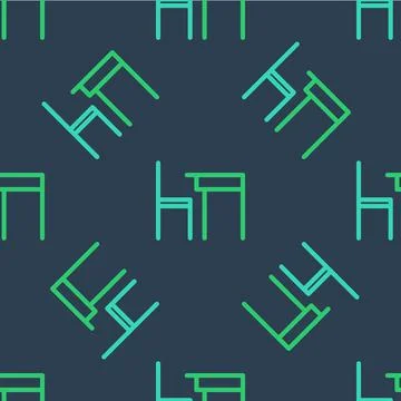 Line School table and chair of classroom icon isolated seamless pattern on blue Stock Illustration