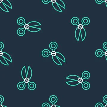 Line Scissors icon isolated seamless pattern on black background. Cutting tool Stock Illustration