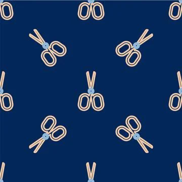 Line Scissors icon isolated seamless pattern on blue background. Tailor symbol イラスト素材