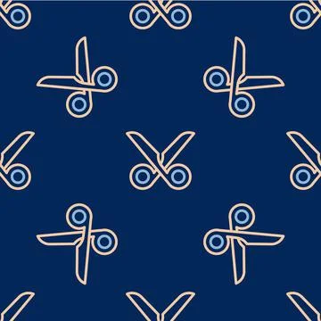 Line Scissors icon isolated seamless pattern on blue background. Cutting tool Stock Illustration