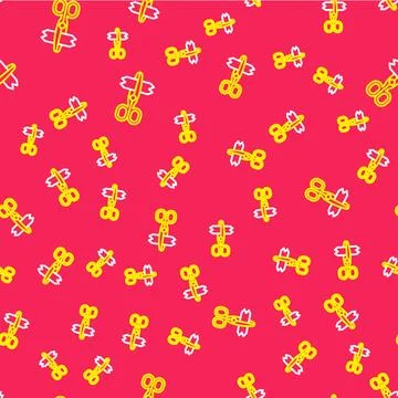 Line Scissors icon isolated seamless pattern on red background. Tailor symb.. Stock Illustration