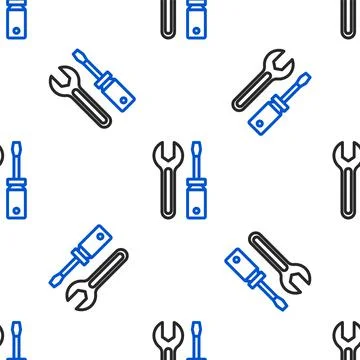 Line Screwdriver and wrench spanner tools icon isolated seamless pattern on 스톡 일러스트
