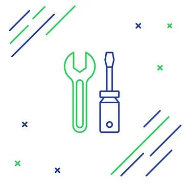 Line Screwdriver and wrench spanner tools icon isolated on white background Stock Illustration