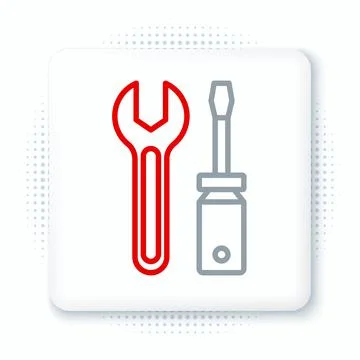 Line Screwdriver and wrench spanner tools icon isolated on white background.  Stock Illustration