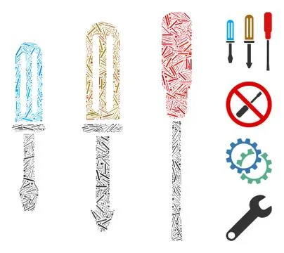 Line Screwdrivers Icon Vector Collage イラスト素材