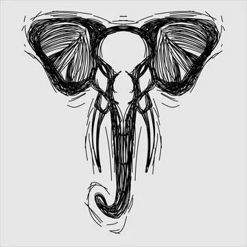 The line scribble art elephant logo design with white background Illustrazione stock