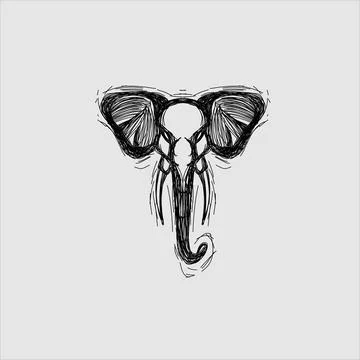 The line scribble art elephant logo design with white background Stock Illustration