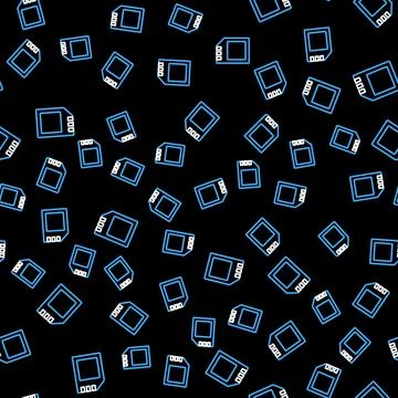 Line SD card icon isolated seamless pattern on black background. Memory card Stock Illustration