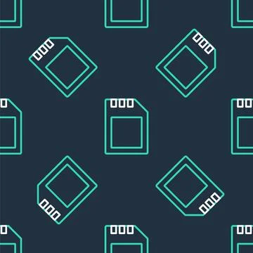 Line SD card icon isolated seamless pattern on black background. Memory card Illustrazione stock