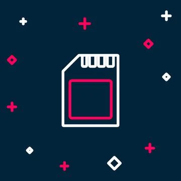 Line SD card icon isolated on blue background. Memory card. Adapter icon Stock Illustration