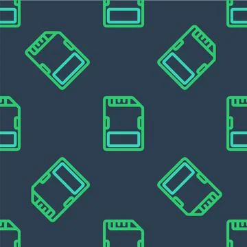 Line SD card icon isolated seamless pattern on blue background. Memory card.  스톡 일러스트