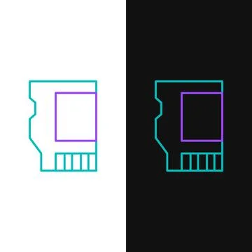 Line SD card icon isolated on white and black background. Memory card. Adap.. Stock Illustration