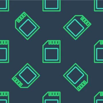 Line SD card icon isolated seamless pattern on blue background. Memory card.. 스톡 일러스트