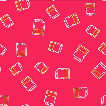 Line SD card icon isolated seamless pattern on red background. Memory card... イラスト素材