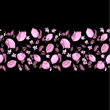 Line seamless pattern in pink and purple colors with  fresh lemon fruits and 스톡 일러스트