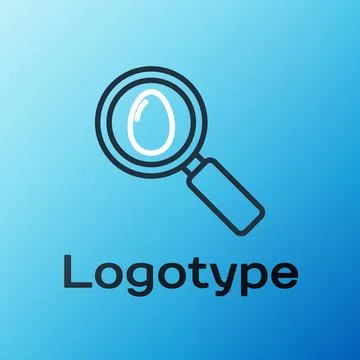 Line Search and easter egg icon isolated on blue background. Happy Easter 库存插图