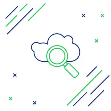 Line Search cloud computing icon isolated on white background. Magnifying glass Illustrazione stock