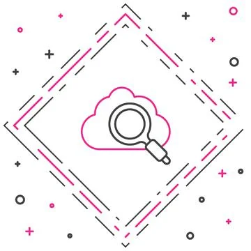 Line Search cloud computing icon isolated on white background. Magnifying glass Stock Illustration