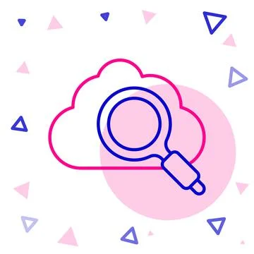 Line Search cloud computing icon isolated on white background. Magnifying glass Illustrazione stock
