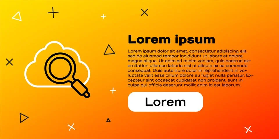 Line Search cloud computing icon isolated on yellow background. Magnifying glass Stock Illustration