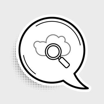 Line Search cloud computing icon isolated on grey background. Magnifying glass Illustrazione stock