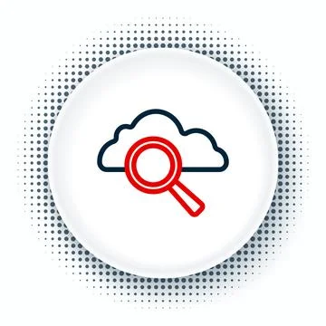 Line Search cloud computing icon isolated on white background. Magnifying glass Illustrazione stock