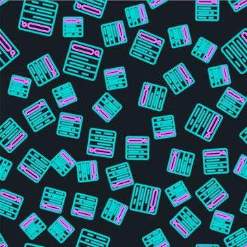 Line Search engine icon isolated seamless pattern on black background. Vector 스톡 일러스트