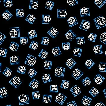 Line Search engine icon isolated seamless pattern on black background. Vector 스톡 일러스트
