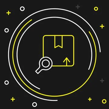 Line Search package icon isolated on black background. Parcel tracking symbol Stock Illustration