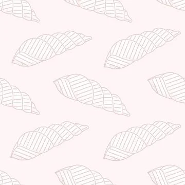 Line Seashells vector seamless pattern. Sea beach simple doodle summer print for Stock Illustration