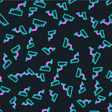 Line Security camera icon isolated seamless pattern on black background. Vector Stockillustratie