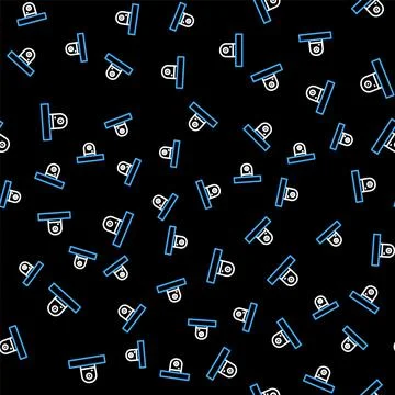 Line Security camera icon isolated seamless pattern on black background. Vector Stock Illustration
