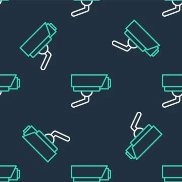 Line Security camera icon isolated seamless pattern on black background. Vector Stock Illustration