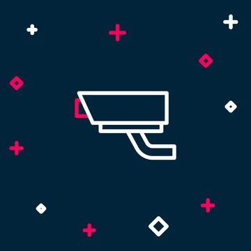 Line Security camera icon isolated on blue background. Colorful outline concept Illustrazione stock