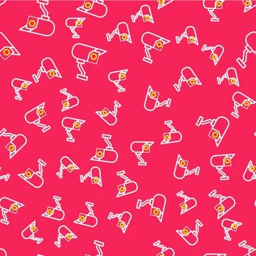 Line Security camera icon isolated seamless pattern on red background. Vector Illustrazione stock