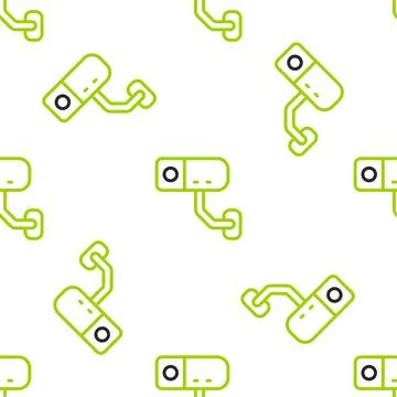 Line Security camera icon isolated seamless pattern on white background. Vector Illustrazione stock