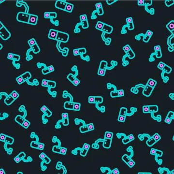 Line Security camera icon isolated seamless pattern on black background. Vector Stock Illustration