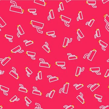 Line Security camera icon isolated seamless pattern on red background. Vector イラスト素材