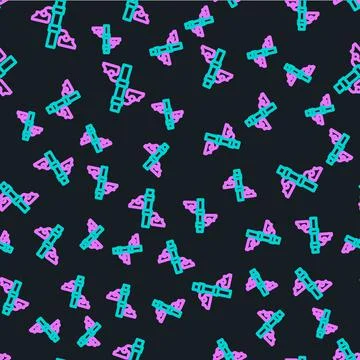 Line Security camera icon isolated seamless pattern on black background. Vector Illustrazione stock