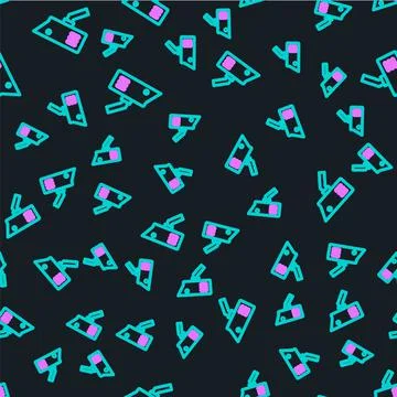 Line Security camera icon isolated seamless pattern on black background. Vector Illustrazione stock