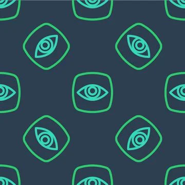 Line Security camera icon isolated seamless pattern on blue background. Vector Illustrazione stock