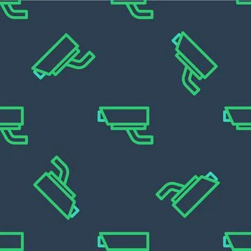 Line Security camera icon isolated seamless pattern on blue background. Vector Illustrazione stock