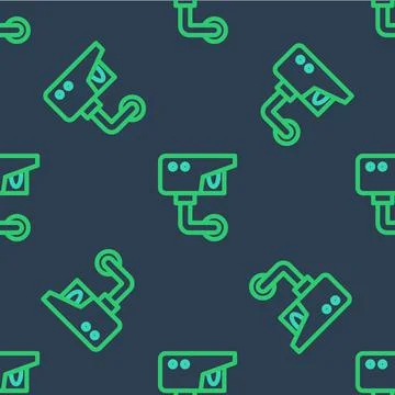 Line Security camera icon isolated seamless pattern on blue background. Vector Stock Illustration