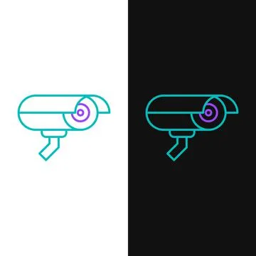 Line Security camera icon isolated on white and black background. Colorful Stock Illustration