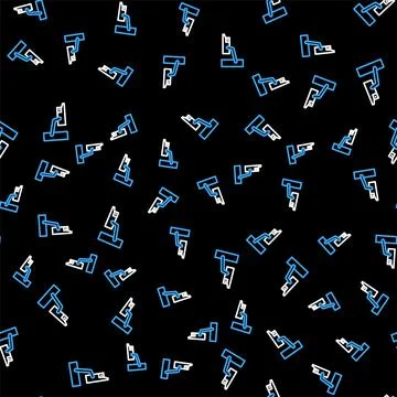 Line Security camera icon isolated seamless pattern on black background. Vector Illustrazione stock