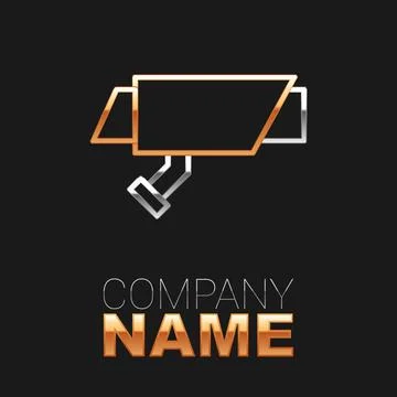 Line Security camera icon isolated on black background. Colorful outline concept Stock Illustration