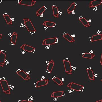 Line Security camera icon isolated seamless pattern on black background. Vector Illustrazione stock