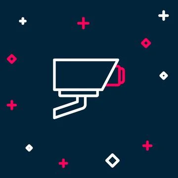 Line Security camera icon isolated on blue background. Colorful outline concept Illustrazione stock