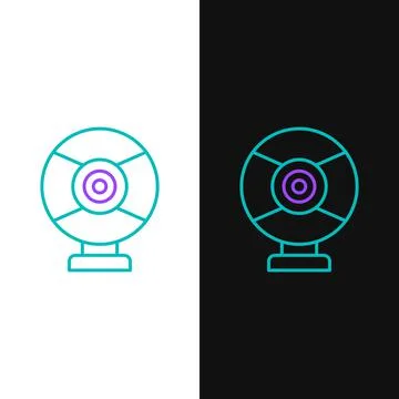 Line Security camera icon isolated on white and black background. Colorful Illustrazione stock